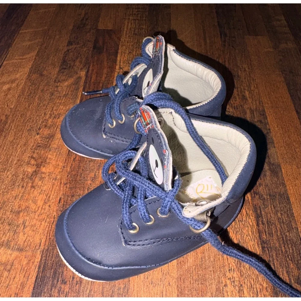 Goldbug Baby Bear Boots Navy Blue Plaid Ears Soft Sole Crib Shoes Size 2 6-9M